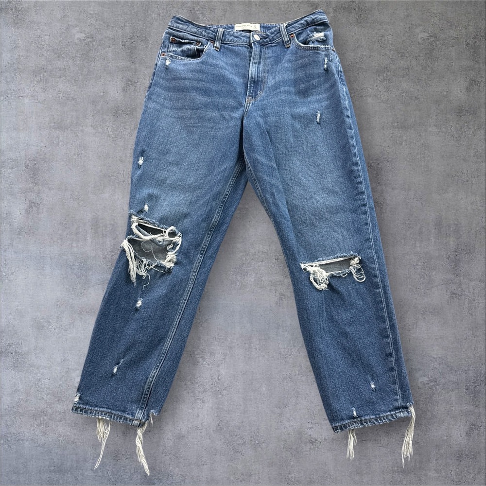 Abercrombie & Fitch Mom Jeans Womens 29/8R Blue Distressed Curve Love High Rise